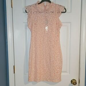 Alexia Admor  baby pink lace ruffle sheath dress wedding shower Sz S NWT